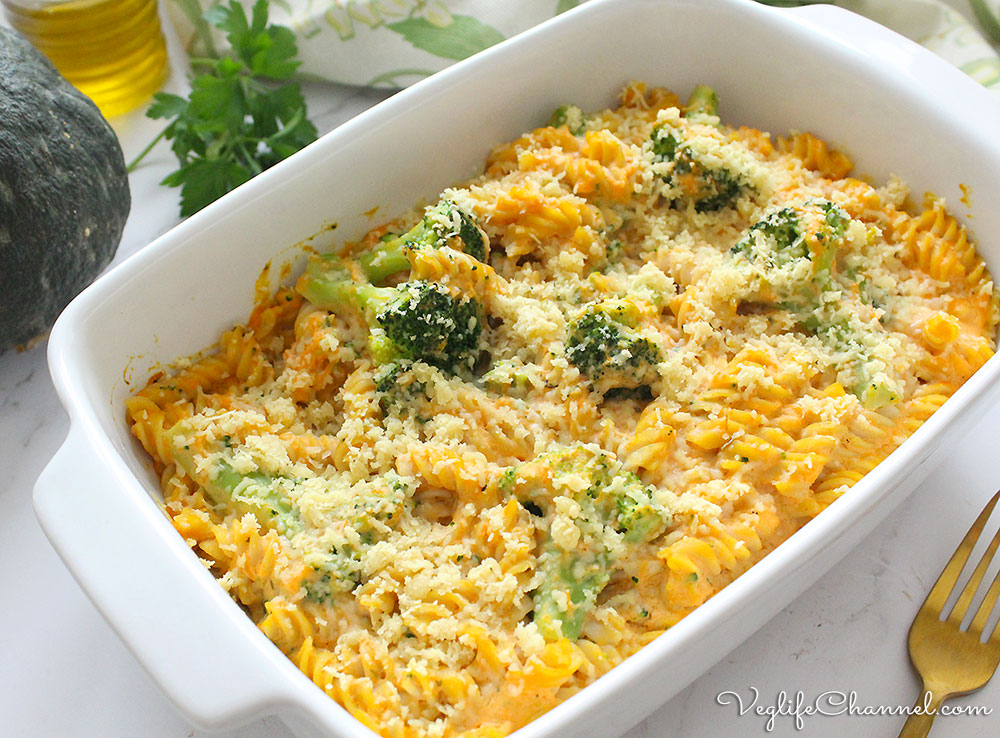 Pasta al forno con crema di zucca e broccoli (vegan senza glutine)
