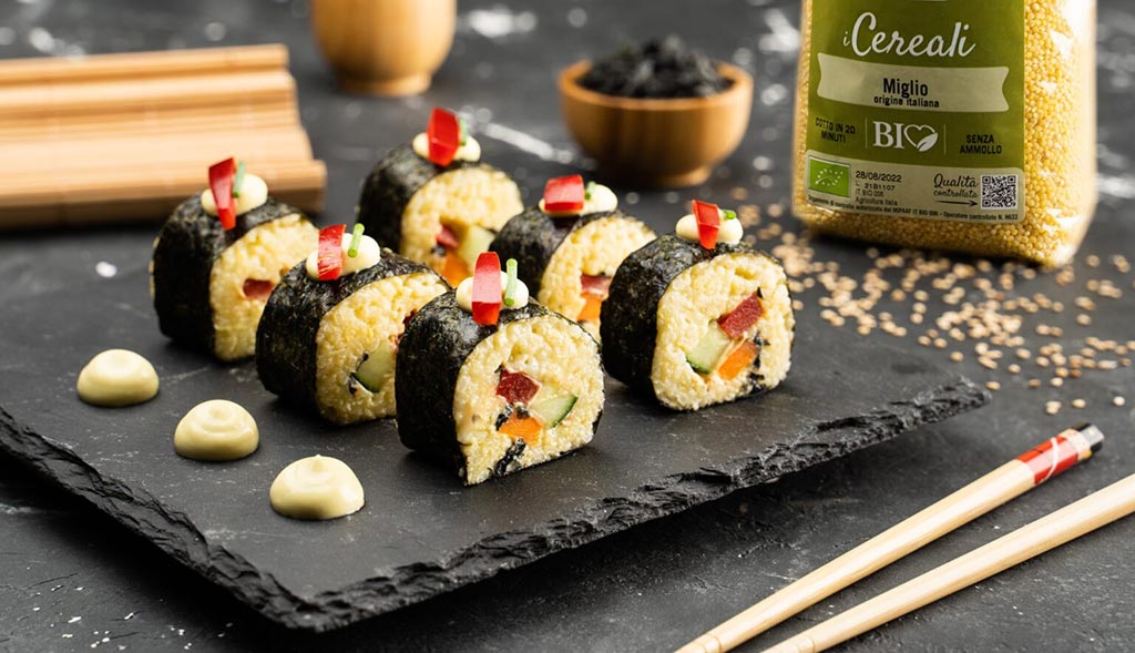 Maki sushi vegan di miglio