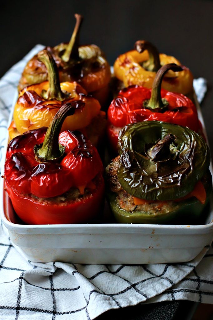 Peperoni ripieni con lenticchie e riso