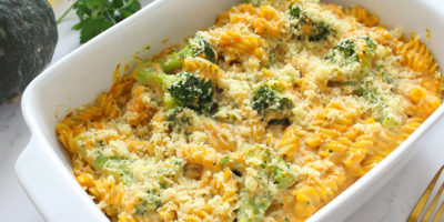 Pasta al forno con crema di zucca e broccoli (vegan senza glutine)