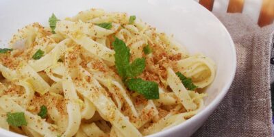 Tagliatelle con crema di menta e limone