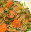 Spaghetti integrali con carote e porri speziati